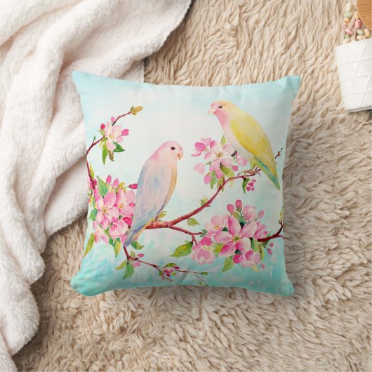 Waterverf Apple Blossom en Tortelduifjes Cushion Kussen (Deken)