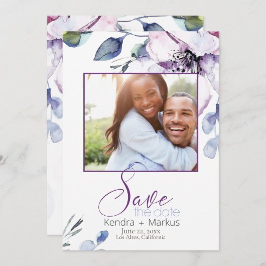 Waterverf Apple Blossoms Sla de datum op Kaart (Voorkant / Achterkant)