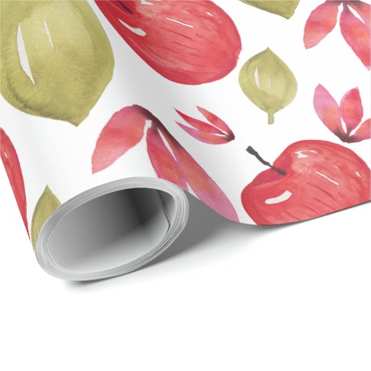 Waterverf Apple Pattern Handbeschilderd Cadeaupapier (Rol Hoek)