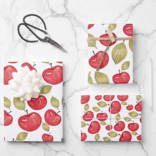 Waterverf Apple Pattern Handbeschilderd Inpakpapier Vel (Voorkant)