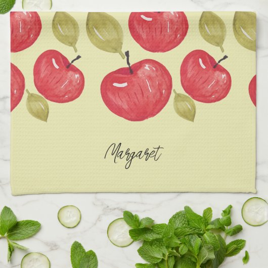 Waterverf Apple Pattern Handbeschilderd Theedoek (Gevouwen)