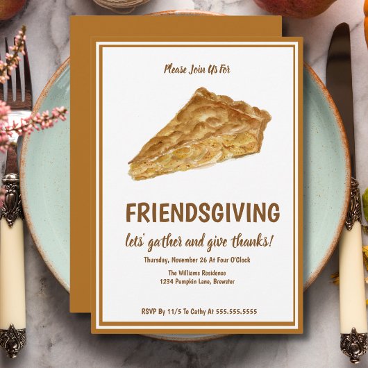Waterverf Apple Pie Friendsgiving Thanksgiving Kaart