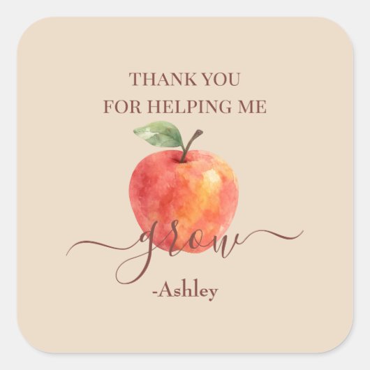 Waterverf Apple Teacher - Bedankt Cadeaus - Vierkante Sticker (Voorkant)