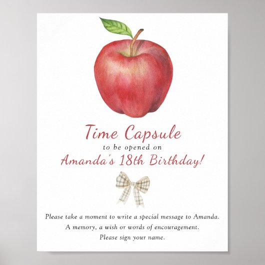 Waterverf Apple Time Capsule 1e verjaardag Poster (Voorkant)