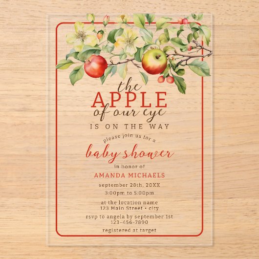 Waterverf Apple van Onze Eye Herfst Baby shower Acryl Uitnodigingen (Voorkant)
