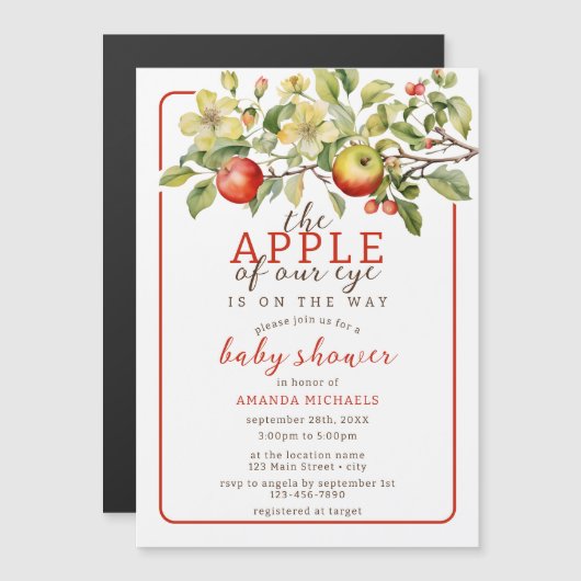 Waterverf Apple van Onze Eye Herfst Baby shower Magnetische Uitnodiging (Voorkant / Achterkant)
