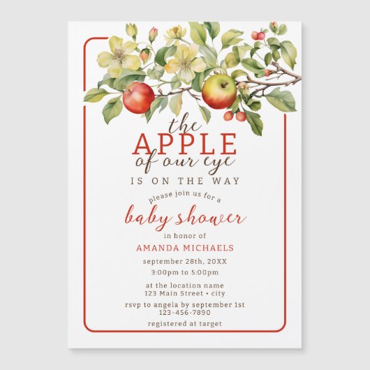 Waterverf Apple van Onze Eye Herfst Baby shower Magnetische Uitnodiging (Voorkant)