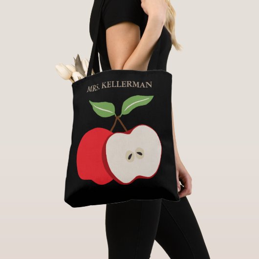 Waterverf Apple voegt de naam van de leraar toe Tote Bag (Dichtbij)