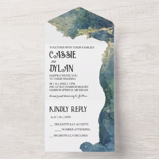 Waterverf Aqua Alles In Een Bruiloft Uitnodigen All In One Uitnodiging (Binnen)