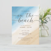 Waterverf aqua blauw op het strand bruiloft kaart (Staand voorkant)