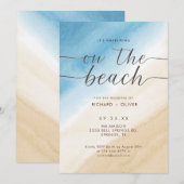 Waterverf aqua blauw op het strand bruiloft kaart (Voorkant / Achterkant)