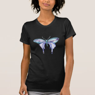 waterverf aqua blauw paarse vlinder t-shirt
