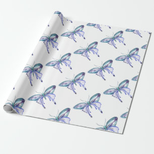 waterverf aqua blauwe paarse vlinder cadeaupapier