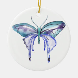 waterverf aqua blauwe paarse vlinder keramisch ornament
