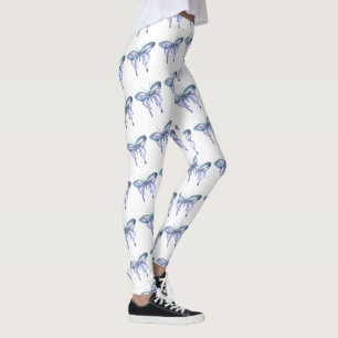 waterverf aqua blauwe paarse vlinder leggings