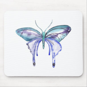 waterverf aqua blauwe paarse vlinder muismat