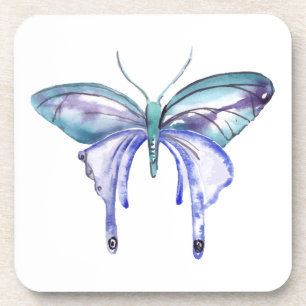 waterverf aqua blauwe paarse vlinder onderzetter