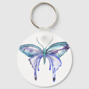 waterverf aqua blauwe paarse vlinder sleutelhanger