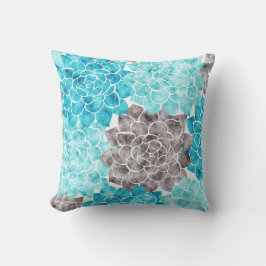 Waterverf Aqua Blauwgroen Grafietgrijze bloem Coll Kussen