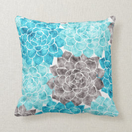 Waterverf Aqua Blauwgroen Grafietgrijze bloem Coll Kussen