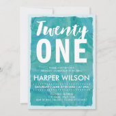 Waterverf Aqua Blue 21e verjaardag Uitnodiging (Voorkant)