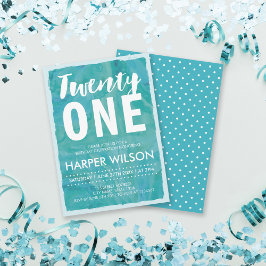Waterverf Aqua Blue 21e verjaardag Uitnodiging