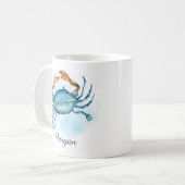 Waterverf Aqua Blue Crab Gepersonaliseerde Kust Koffiemok (Voorkant links)