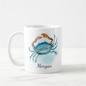 Waterverf Aqua Blue Crab Gepersonaliseerde Kust Koffiemok (Links)