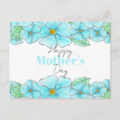 Waterverf Aqua Blue Flowers Groen Moederdag Briefkaart (Voorkant)
