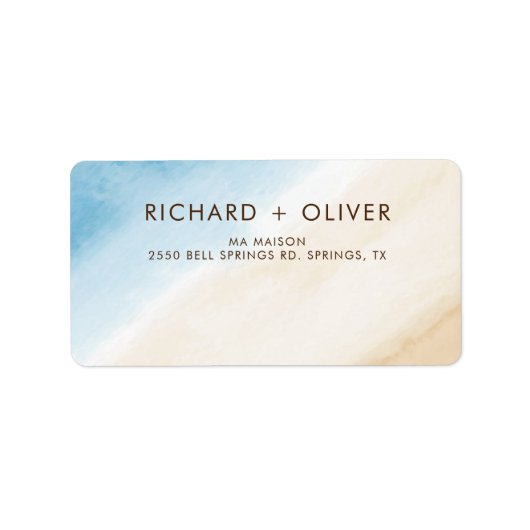 Waterverf Aqua Blue op het Zee bruiloft Etiket (Voorkant)