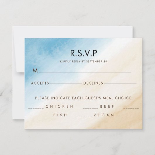 Waterverf Aqua Blue op het Zee bruiloft RSVP Kaartje (Voorkant)