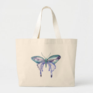 waterverf aqua blue paarse vlinder grote tote bag