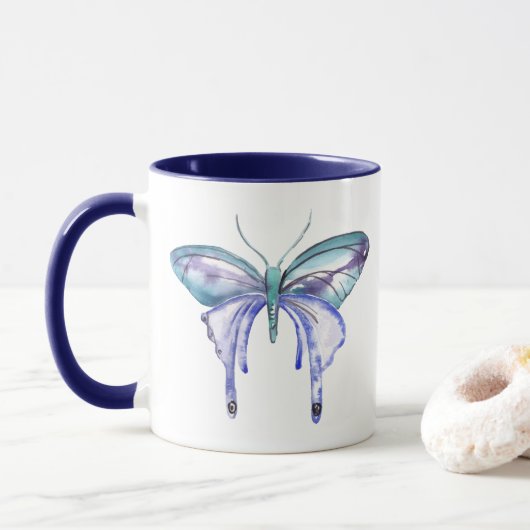 waterverf aqua blue paarse vlinder mok (Met donut)