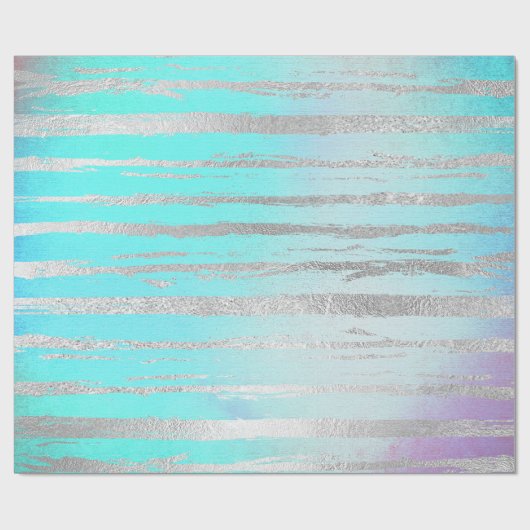 Waterverf Aqua Blue Pastel Silver Strokes Cadeaupapier (Vlak)