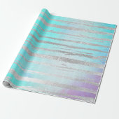 Waterverf Aqua Blue Pastel Silver Strokes Cadeaupapier (Uitgerold)