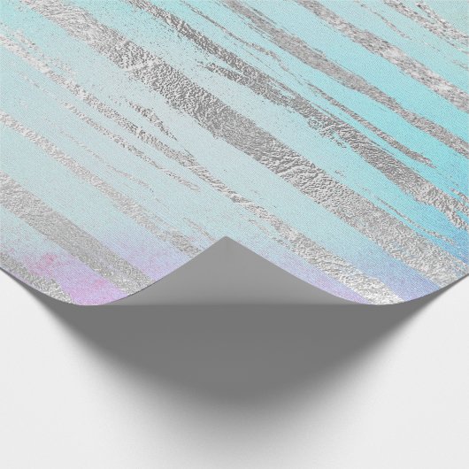 Waterverf Aqua Blue Pastel Silver Strokes Cadeaupapier (Hoek)