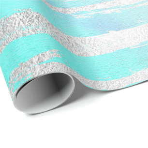 Waterverf Aqua Blue Pastel Silver Strokes Cadeaupapier