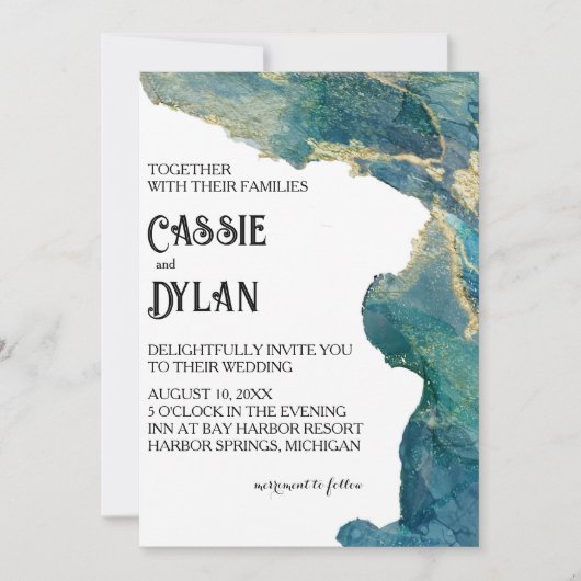 Waterverf Aqua Bruiloft Uitnodigen Kaart (Voorkant)