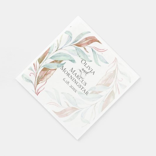 Waterverf Aqua Coral Eucalyptus Bladeren Servet (Hoek)