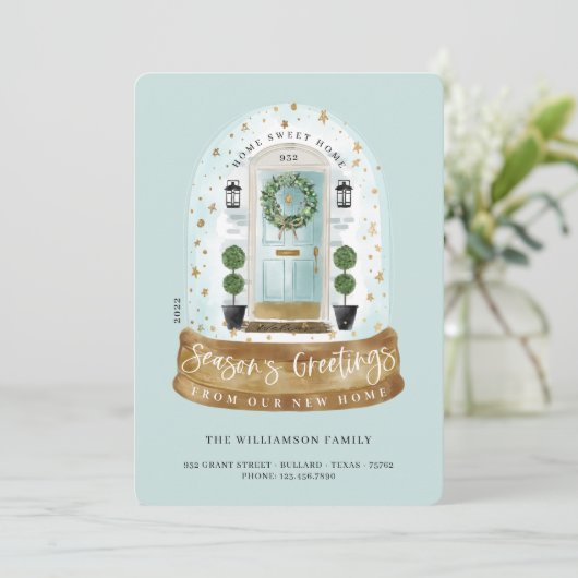 Waterverf Aqua door sneeuw Wereldbol Nieuwe startf Feestdagenkaart (Staand voorkant)