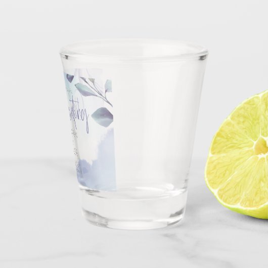 Waterverf Aqua Lila bladeren Sla de datum op Shot Glas (Rechts)