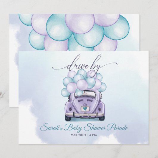 Waterverf Aqua Lila Enterprise DriveBy Baby shower Kaart (Voorkant / Achterkant)
