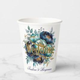 Waterverf Aqua Navy Blue Peony Bloemen Huwelijk Papieren Bekers