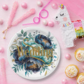 Waterverf Aqua Navy Blue Peony Bloemen Huwelijk Papieren Bordje (Feest)