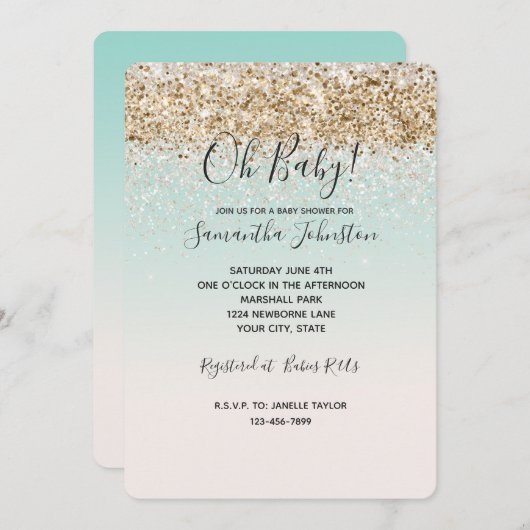 Waterverf Aqua Ombre gouden confetti witte glitter Kaart (Voorkant / Achterkant)