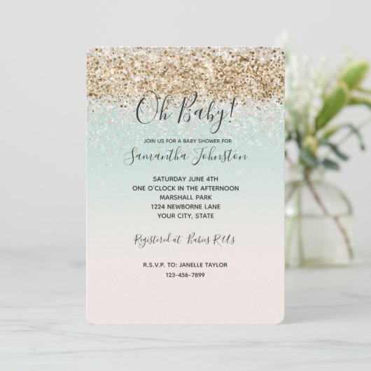 Waterverf Aqua Ombre gouden confetti witte glitter Kaart (Staand voorkant)