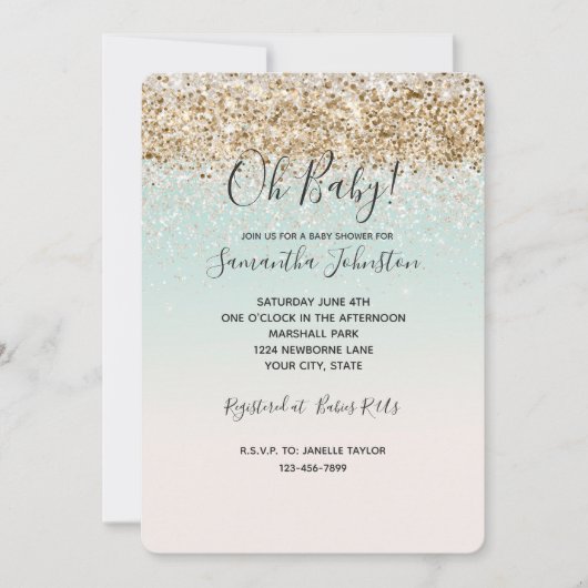 Waterverf Aqua Ombre gouden confetti witte glitter Kaart (Voorkant)