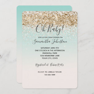 Waterverf Aqua Ombre gouden confetti witte glitter Kaart