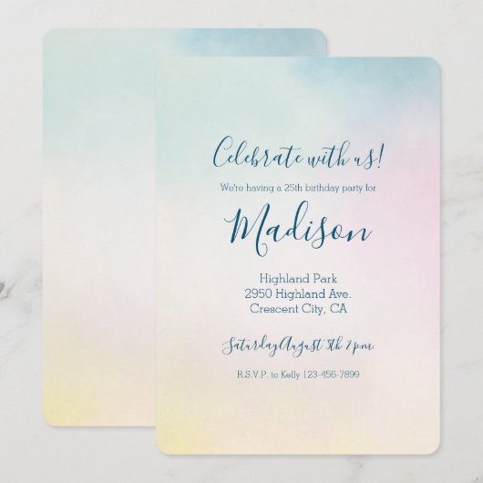 Waterverf Aqua Pink Yellow Tie Dye Ombre Kaart (Voorkant / Achterkant)