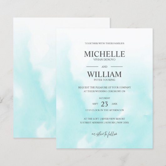 Waterverf Aqua Plain Elegant Budget Wedding (Voorkant / Achterkant)